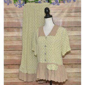VTG 90's USA Skirt & Top Set Size S Mixed Floral Print Shabby Chic Cottage Core